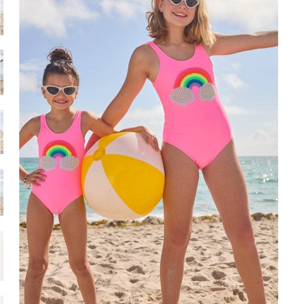 Lola + The Boys Neon Pink Rainbow Swimsuit PEARL CLOUDS RAINBOW SWIMSUIT